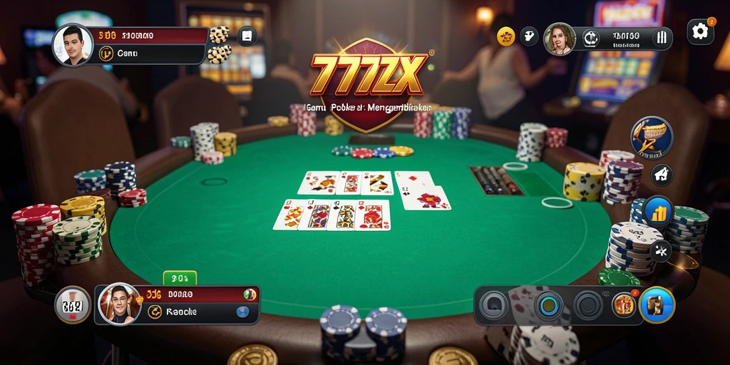 Screenshot utama 777ZX menampilkan momen seru bermain poker.