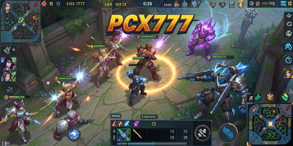 Screenshot gameplay PCX777 yang menampilkan pertempuran seru di arena.