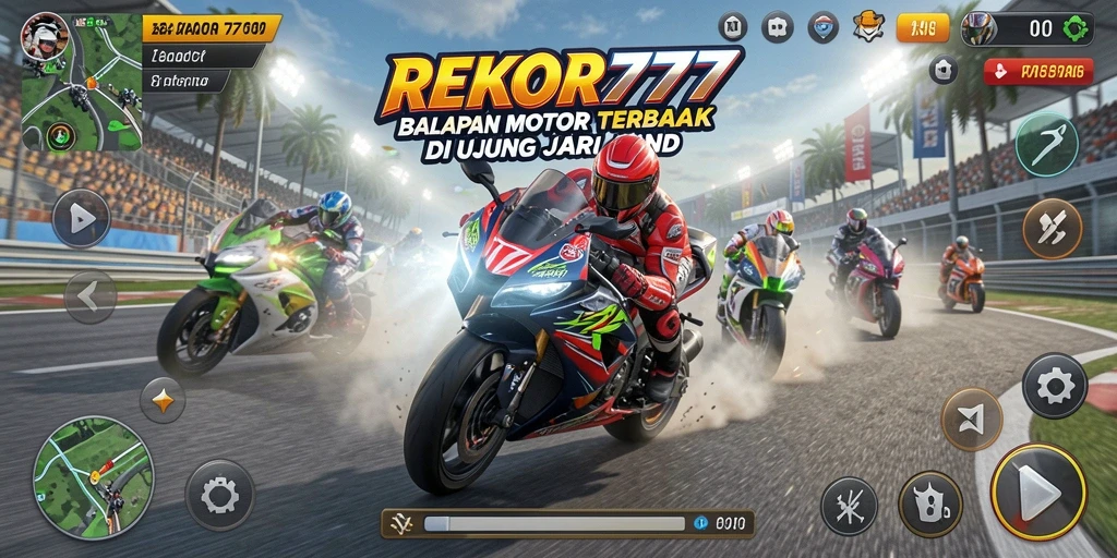 Gameplay menegangkan di REKOR777 saat balapan motor.
