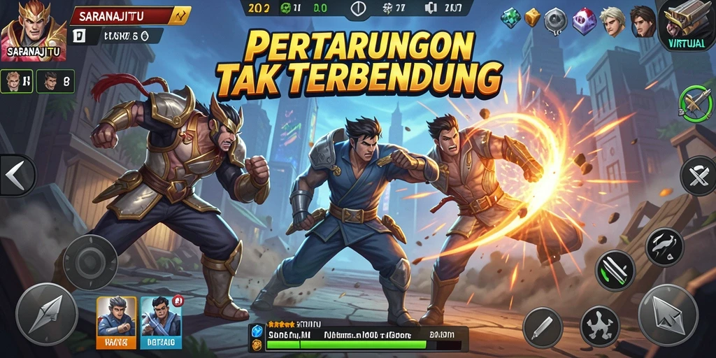 Tampilan gameplay Fighting yang mendebarkan dalam SARANAJITU.