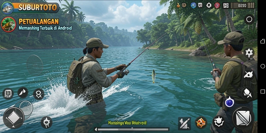 Screenshot SUBURTOTO menampilkan aksi memancing seru.