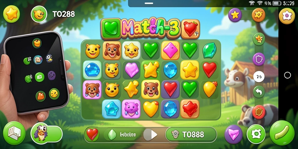 Screenshot gameplay TO288 menampilkan aksi seru permainan Match-3.